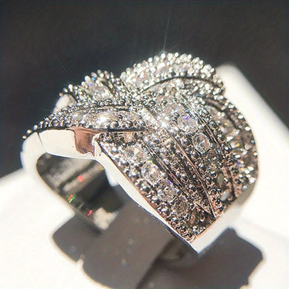 Fashion Classic Twisted 925 Silver Plated Micro Dense Zirconia Ring Ladies Bride Wedding Ring Jewelry