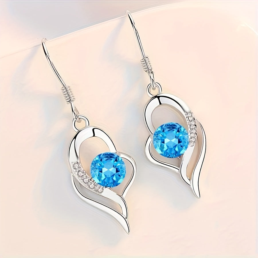 1 pair, elegant and classic style, silver irregular heart-shaped pendant earrings, inlaid with shiny colored round zircon, suitable for women, fashionable and exquisite daily wear accessories