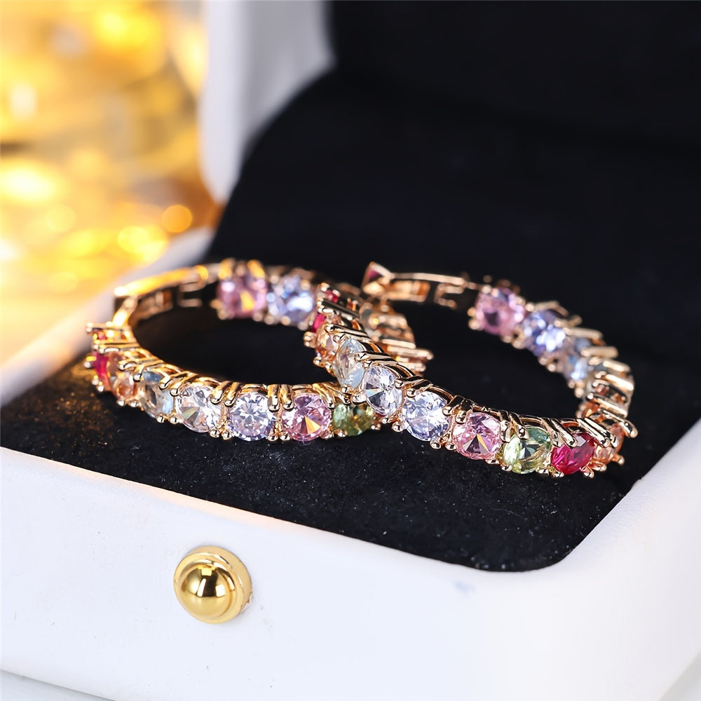 Stylish Rainbow Zircon Ring Earrings - Vintage Bohemian Style Perfect for Party and Everyday Elegance