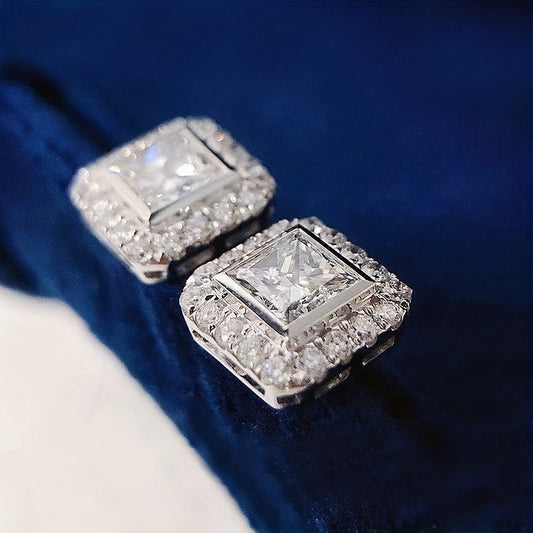 Elegant Minimalist Square Sparkling Synthetic Gemstone Earrings Earrings Silver Plated Jewelry Women's Fashion Gifts