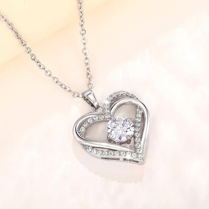 Exquisite fashion 925 silver-plated dense zircon double heart pendant necklace lady bride wedding romantic gift