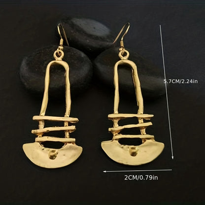 Retro simple hollow ladder design gold pendant earrings zinc alloy jewelry daily wear accessories fashion women's gifts
