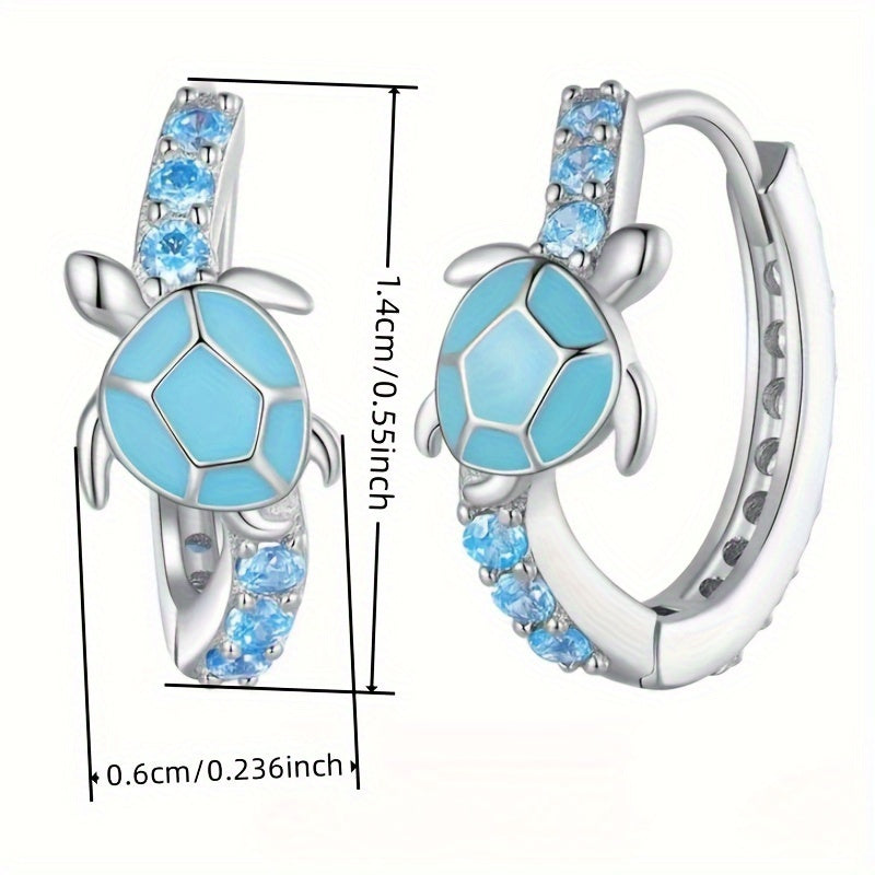 Ladies' elegant bohemian turtle earrings with synthetic sapphire, March birthday stone, nickel-free copper, animal-themed design, suitable for daily and party wear