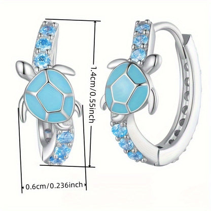 Ladies' elegant bohemian turtle earrings with synthetic sapphire, March birthday stone, nickel-free copper, animal-themed design, suitable for daily and party wear