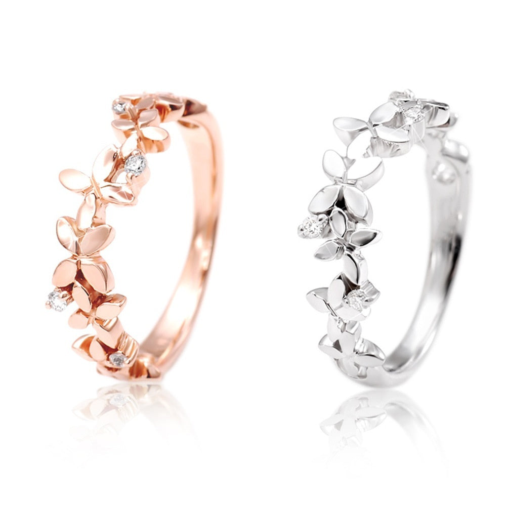 Sweet Leaf Flower Ring, Ladies 925 Silver Plated Zirconia Ring, Ladies, Everyday Casual Party Accessories