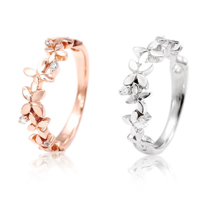 Sweet Leaf Flower Ring, Ladies 925 Silver Plated Zirconia Ring, Ladies, Everyday Casual Party Accessories