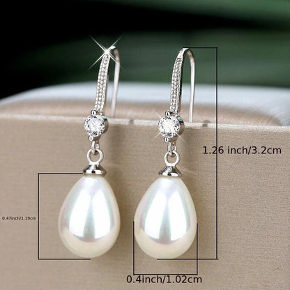 Hook 925 Silver Plated Pearl Pendant Earrings Ladies Bride Engagement Wedding Pendant Earrings Jewelry Gift