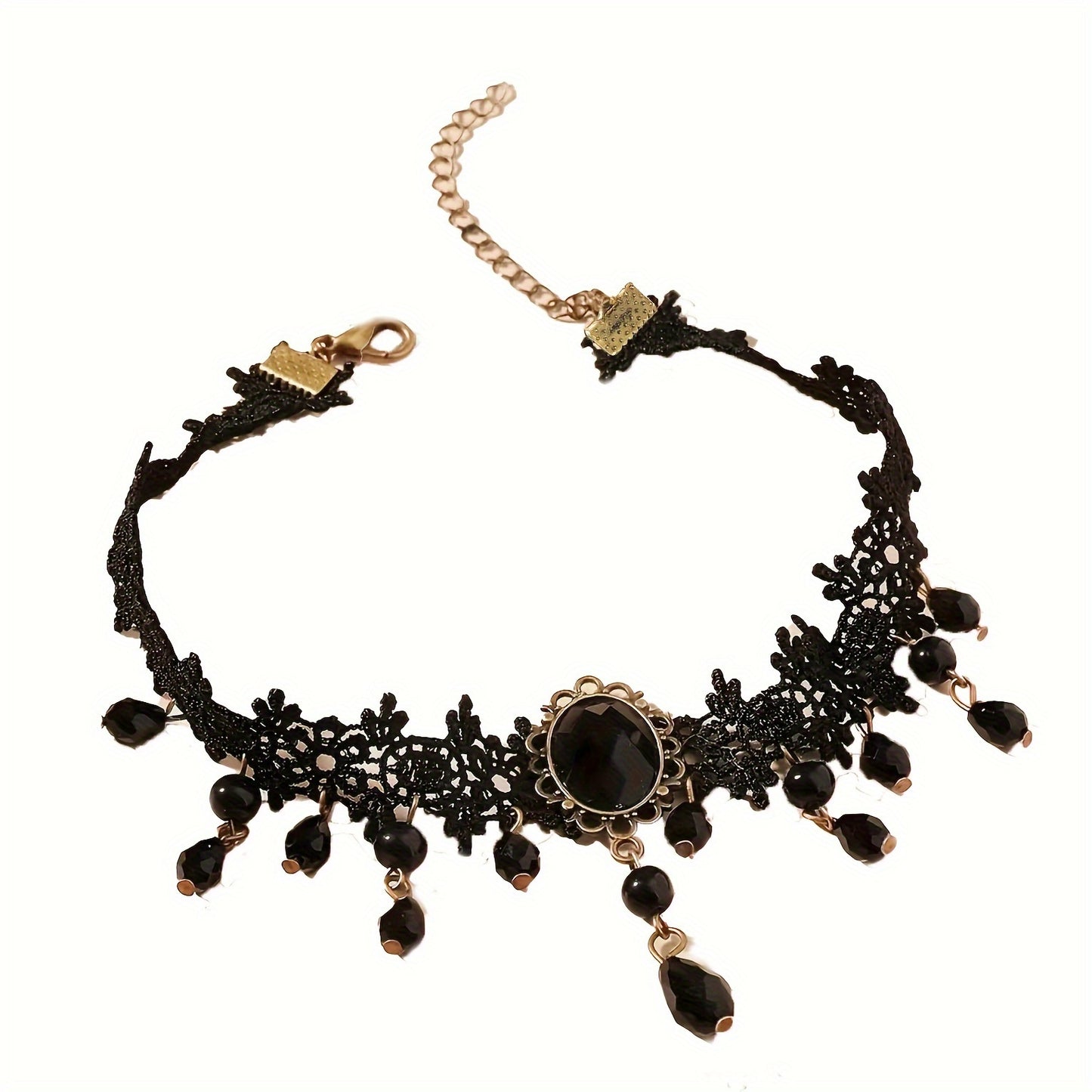Vintage Gothic Black Tassel Lace Short Necklace Necklace Women's Jewelry Gift