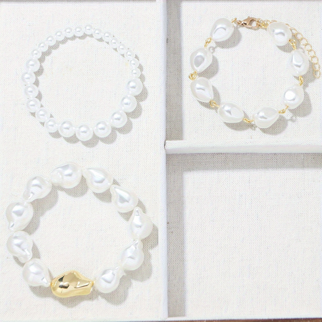 Three-piece statement style retro irregular fake pearl beaded bracelet set Women's party banquet accessories