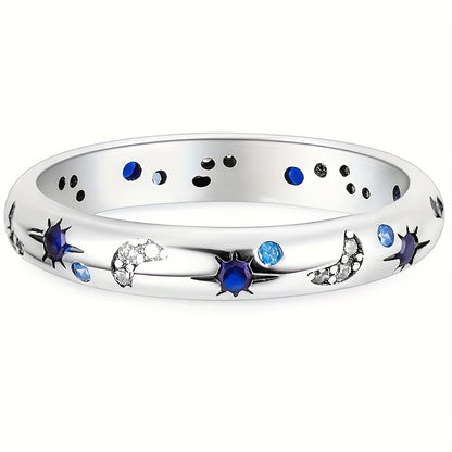 1 elegant broadband ring with moon and sun motif, blue synthetic gemstone - chic copper jewelry for women and men, suitable for parties and daily wear, moon jewelry