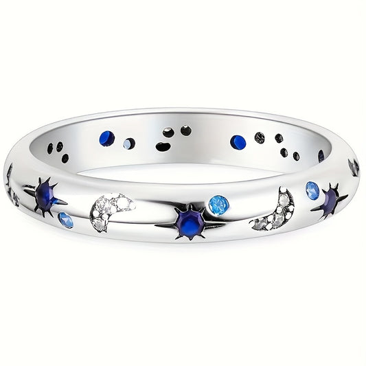 1 elegant broadband ring with moon and sun motif, blue synthetic gemstone - chic copper jewelry for women and men, suitable for parties and daily wear, moon jewelry