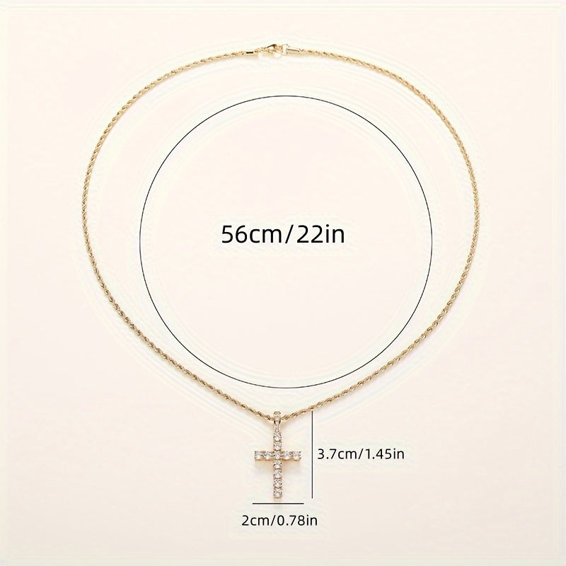 Delicate zircon cross pendant necklace, women's and men's party daily wear sweater chain religious necklace
