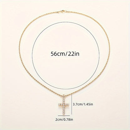 Delicate zircon cross pendant necklace, women's and men's party daily wear sweater chain religious necklace