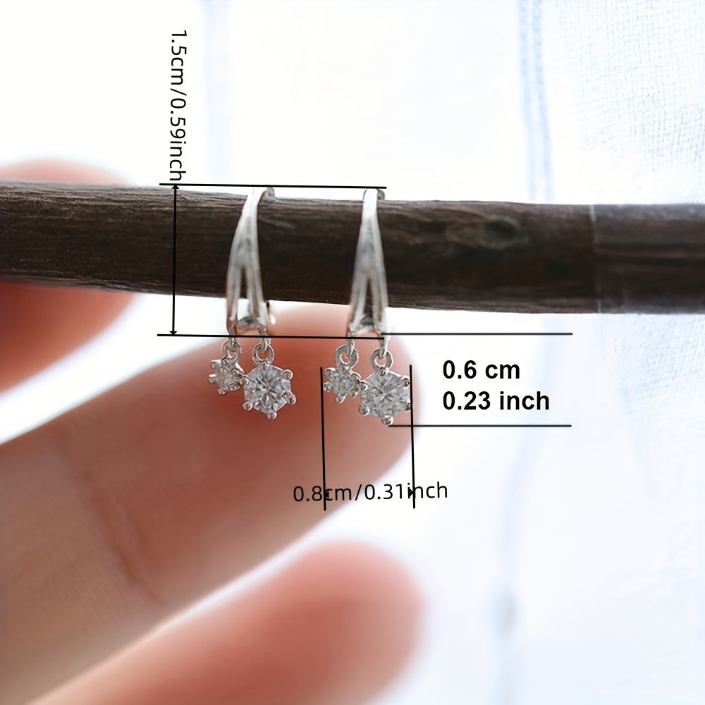 Shining round Zirconia decorative pendant earrings, fashionable and simple style, silver-plated jewelry, daily leisure