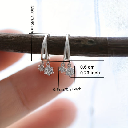 Shining round Zirconia decorative pendant earrings, fashionable and simple style, silver-plated jewelry, daily leisure