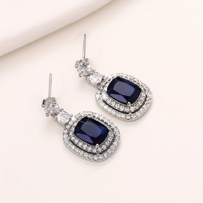 Gorgeous 925 Silver Plated Oval Cut Sapphire Pendant Earrings Microdense Crystal Side Stone Ladies Earrings Party Jewelry