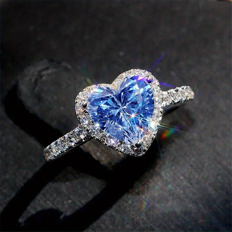 French style commitment ring inlaid with heart-shaped zircon silver plating multi-color optional engagement wedding ring gift for your lover