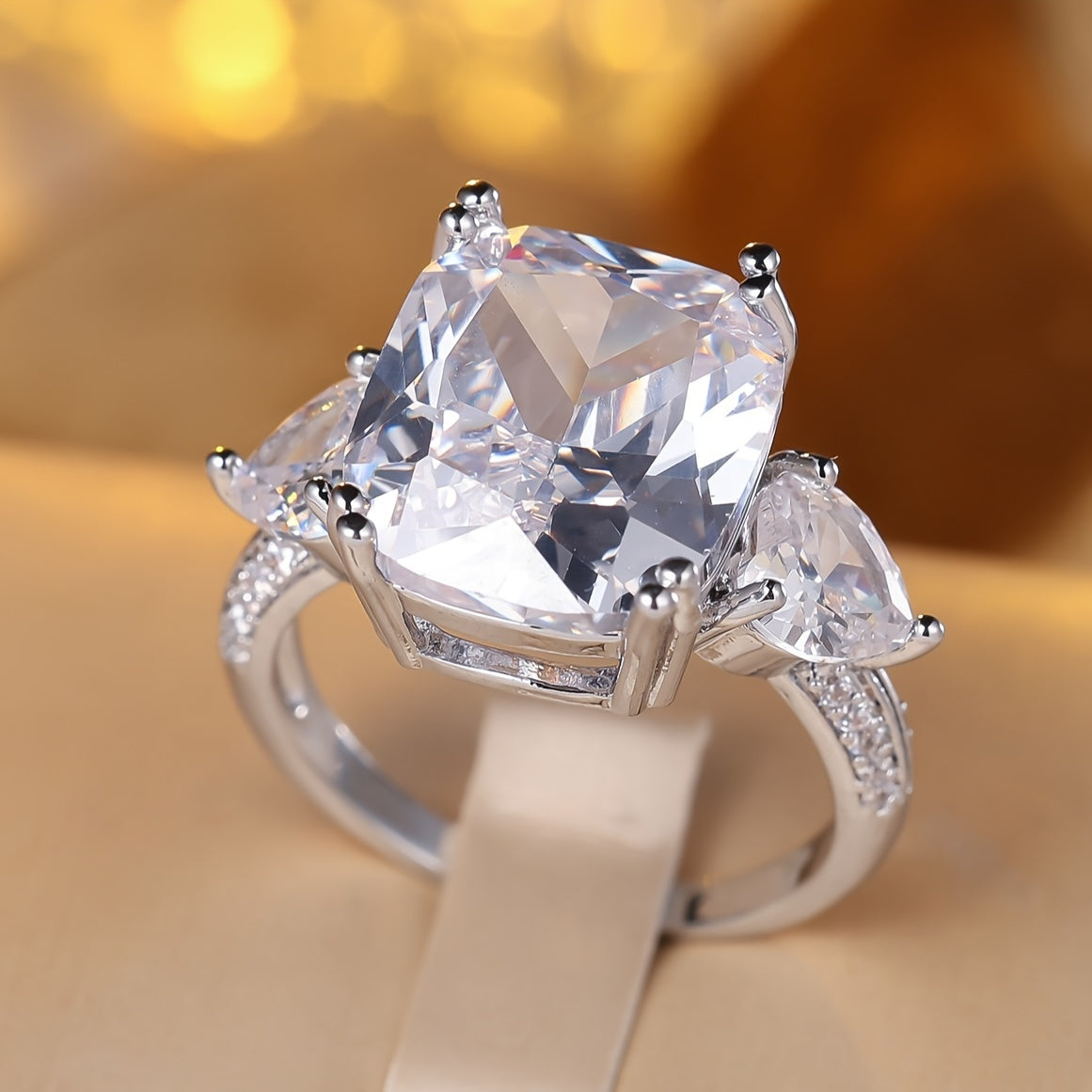 An elegant bohemian copper engagement ring with synthetic cubic Zirconia, unplated - a luxurious square engagement ring for weddings, vacations and all seasons