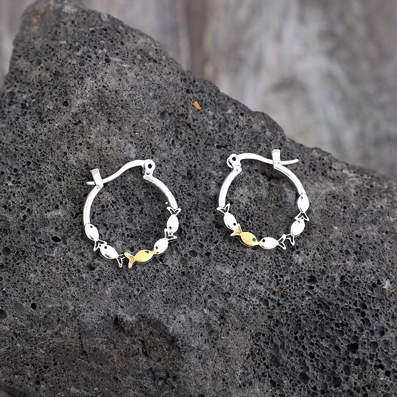 Cross-border retro style new circle alloy earrings 5 small fish earrings