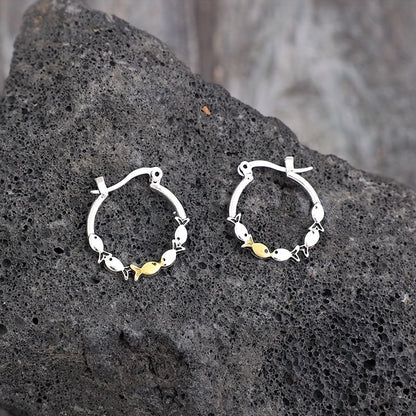 Cross-border retro style new circle alloy earrings 5 small fish earrings