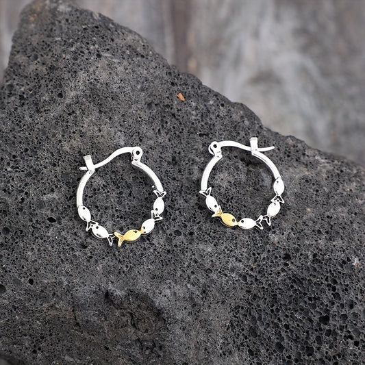 Cross-border retro style new circle alloy earrings 5 small fish earrings