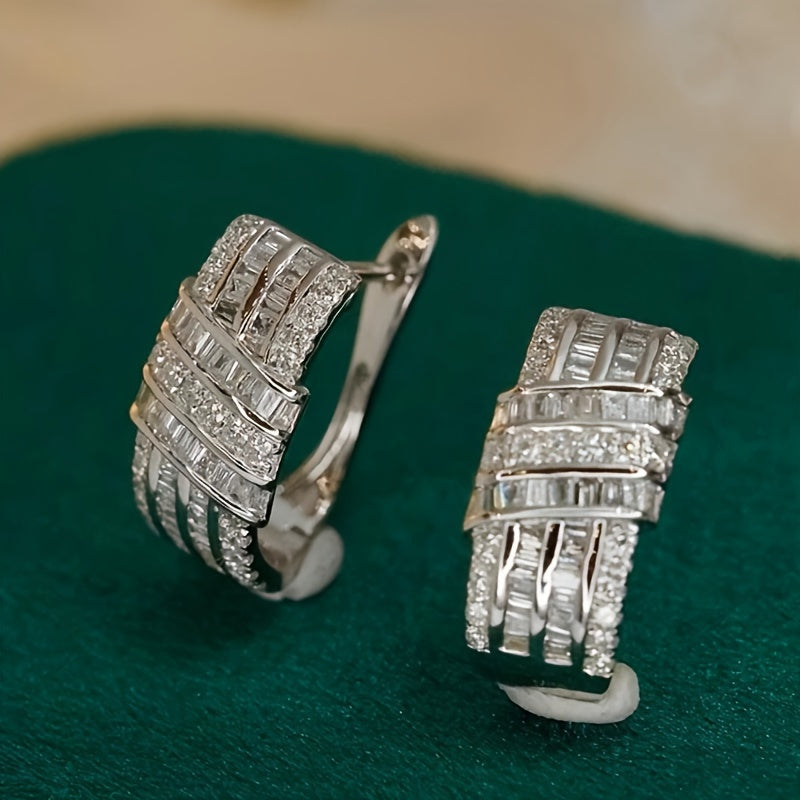 Ladies Elegant Copper Ring Earrings - Synthetic Cubic Zirconia, Shiny Style, Nickel Free, Everyday & Wedding Occasions, April Birthstones, All Season Accessories