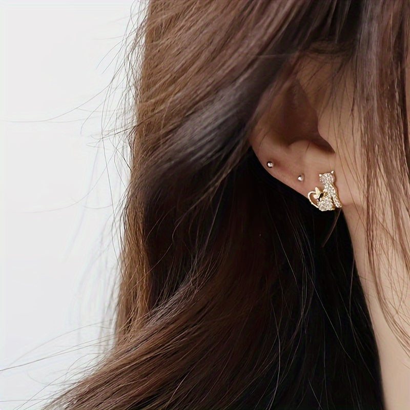 Women's Fashion Cat Earrings - Shiny Cubic Zirconia, Nickel Copper Free, Suitable for Daily Wear and Parties