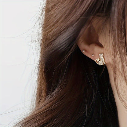 Women's Fashion Cat Earrings - Shiny Cubic Zirconia, Nickel Copper Free, Suitable for Daily Wear and Parties