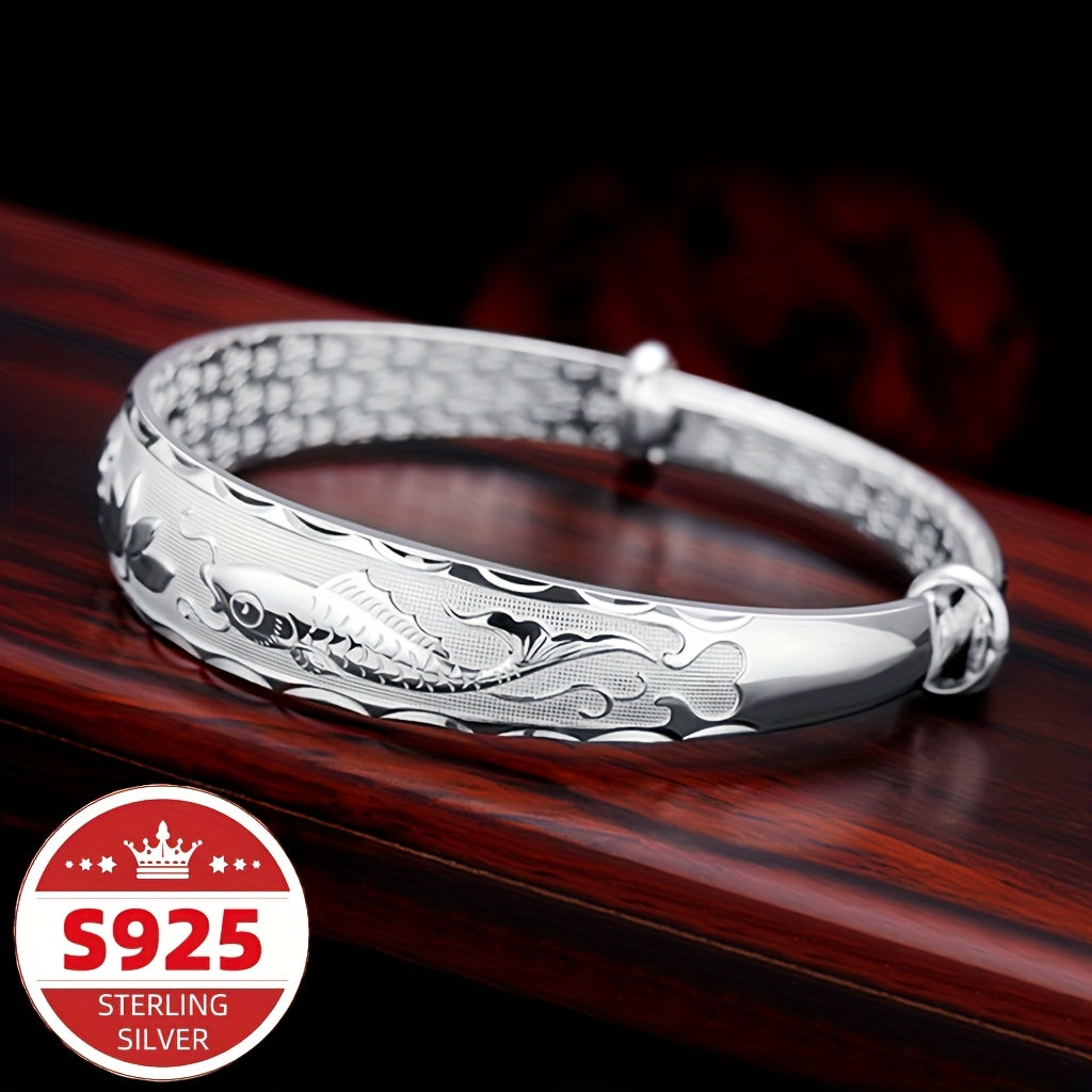 S925 Sterling Silver Ladies Bracelet, Chinese Style Pisces Lotus Bracelet, Elegant Ladies Jewelry Gifts for Friends, Christmas and New Year Gifts