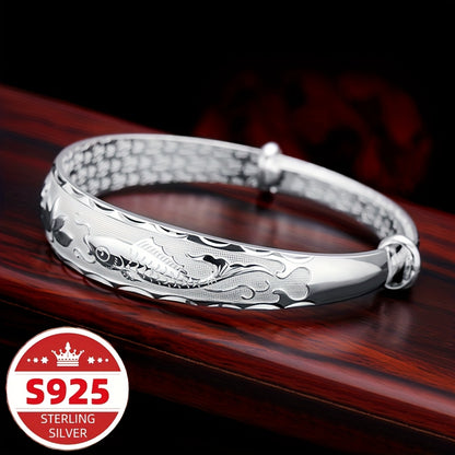 S925 Sterling Silver Ladies Bracelet, Chinese Style Pisces Lotus Bracelet, Elegant Ladies Jewelry Gifts for Friends, Christmas and New Year Gifts