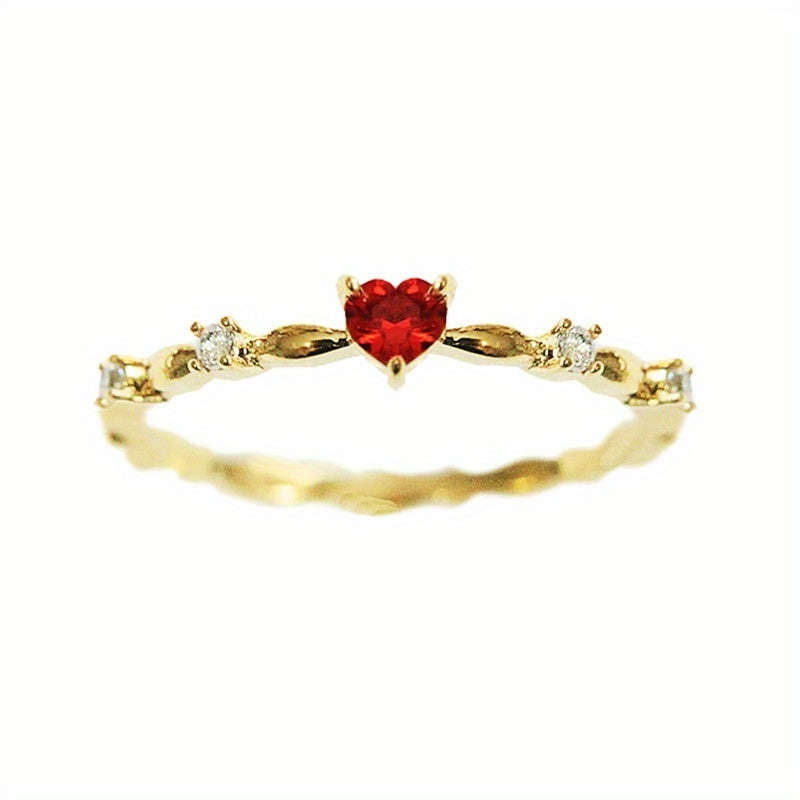 Exquisite 18K gold-plated heart-shaped rhinestone thin ring, lady bride romantic engagement ring jewelry