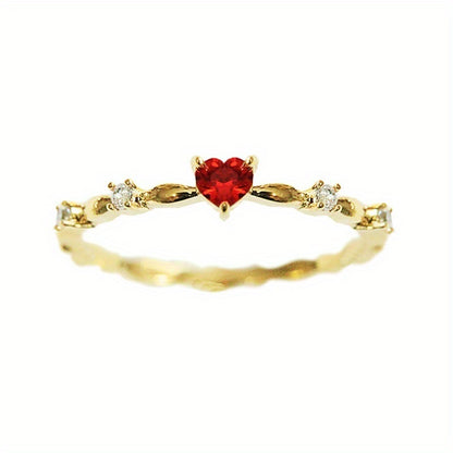 Exquisite 18K gold-plated heart-shaped rhinestone thin ring, lady bride romantic engagement ring jewelry