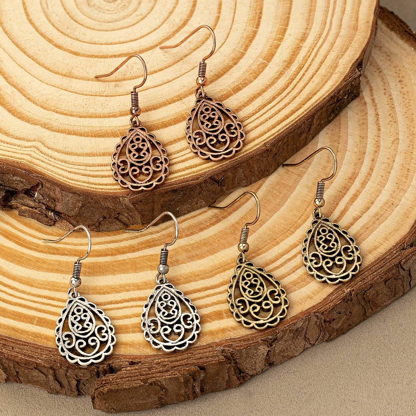 Bohemian style hollow pendant, water drop pendant, retro style earrings decoration