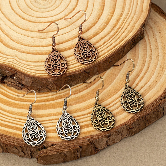 Bohemian style hollow pendant, water drop pendant, retro style earrings decoration