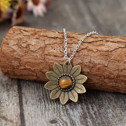 1 women's fashion sunflower inlaid opal exquisite women's necklace