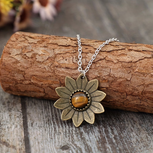 1 women's fashion sunflower inlaid opal exquisite women's necklace