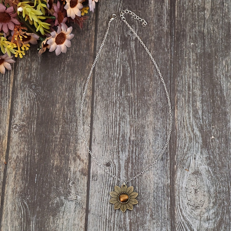 1 women's fashion sunflower inlaid opal exquisite women's necklace