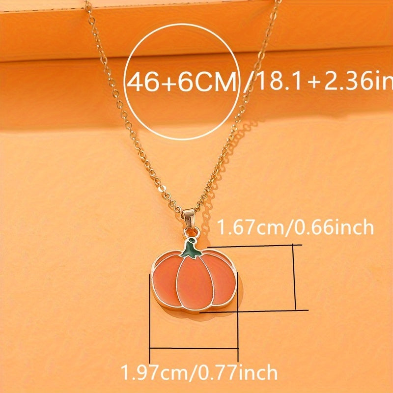 1 Halloween Pumpkin Necklace - Bohemian copper jewelry with festive orange pendant and green leaf accents, perfect for parties and holiday gifts