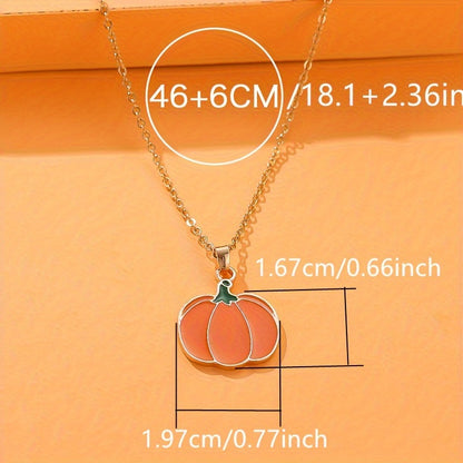 1 Halloween Pumpkin Necklace - Bohemian copper jewelry with festive orange pendant and green leaf accents, perfect for parties and holiday gifts