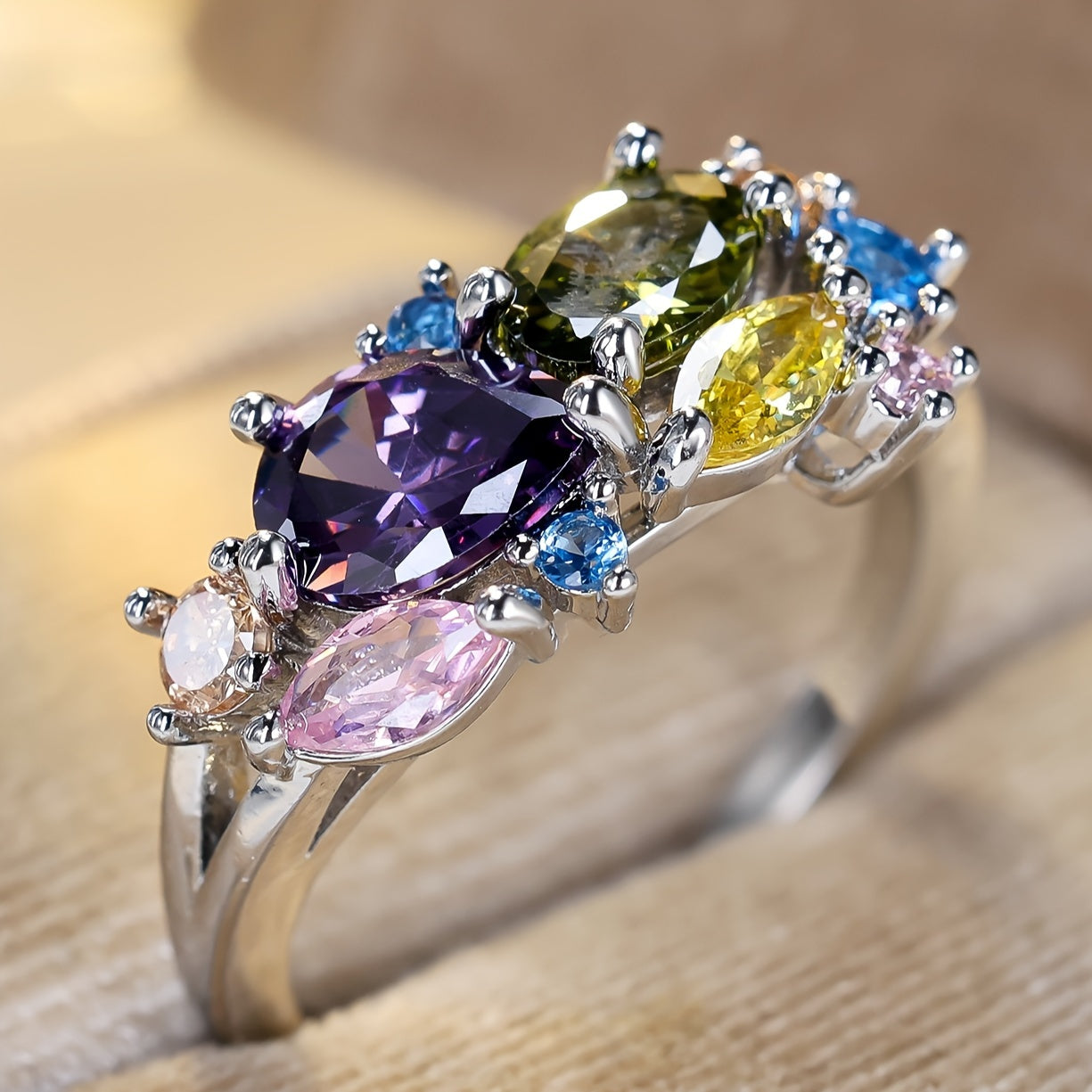 Elegant Bohemian style women's engagement ring, 1 piece, unplated, synthetic cubic zirconia, copper bottom, perfect for weddings and banquets, worn year round.