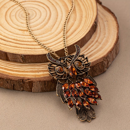 Bohemian Elegant Vintage Owl Pendant Necklace with Amber Gemstone - Bohemian, Gold Zinc Alloy for Everyday Wear and Vacation