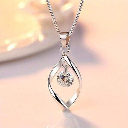 Exquisite 925 Silver Plated White Rhinestone Teardrop Pendant Necklace Ladies Elegant Bride Engagement Wedding Necklace Jewelry