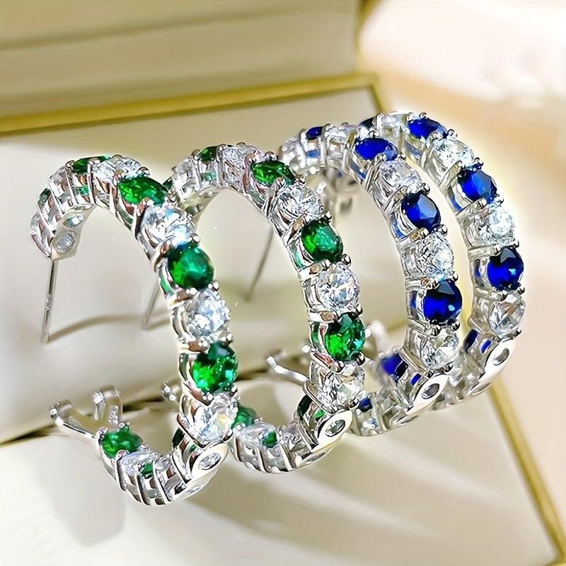 Copper earrings with green-blue synthetic gemstones, sparkling, vintage luxury style, suitable for Women's gifts