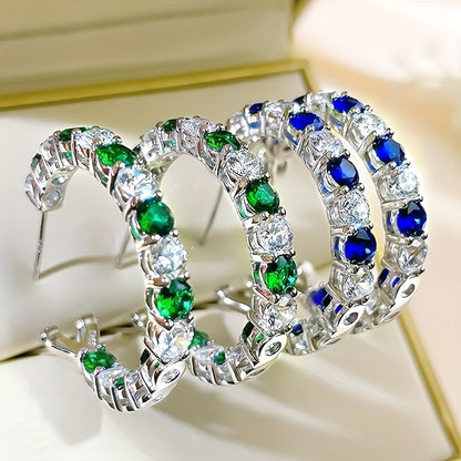 Copper earrings with green-blue synthetic gemstones, sparkling, vintage luxury style, suitable for Women's gifts