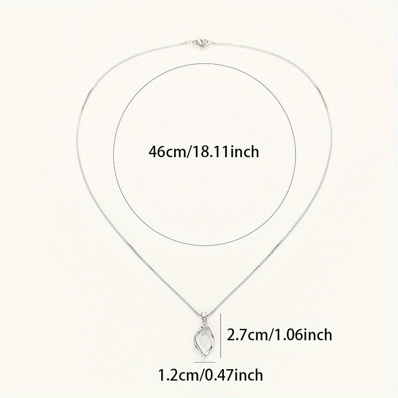 Exquisite 925 Silver Plated White Rhinestone Teardrop Pendant Necklace Ladies Elegant Bride Engagement Wedding Necklace Jewelry