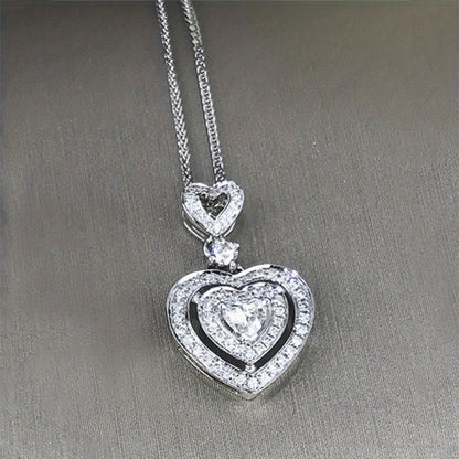 925 Silver Plated Heart Necklace Romantic Wedding Bride Collarbone Necklace Engagement Party Jewelry