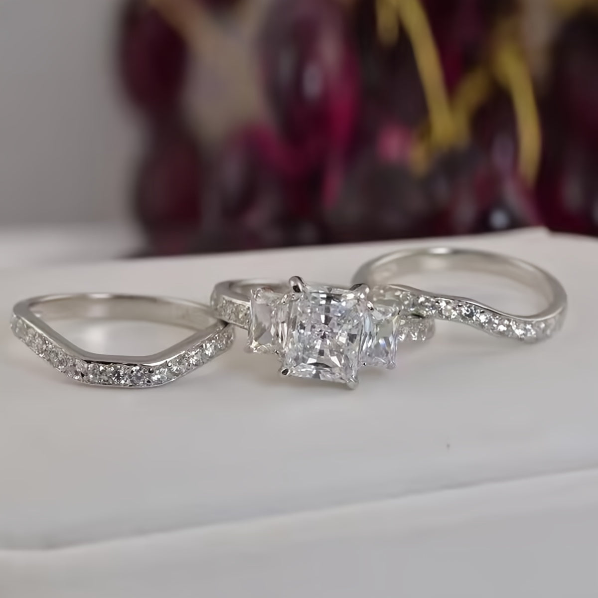 Bohemian Luxury Bridal Ring Set, 3 Stylish Zirconia Engagement Wedding Band, Unplated, Copper, Perfect for Parties and Wedding Occasions - A Gift for Her