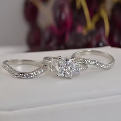 Bohemian Luxury Bridal Ring Set, 3 Stylish Zirconia Engagement Wedding Band, Unplated, Copper, Perfect for Parties and Wedding Occasions - A Gift for Her