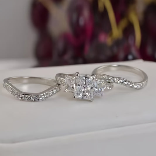 Bohemian Luxury Bridal Ring Set, 3 Stylish Zirconia Engagement Wedding Band, Unplated, Copper, Perfect for Parties and Wedding Occasions - A Gift for Her