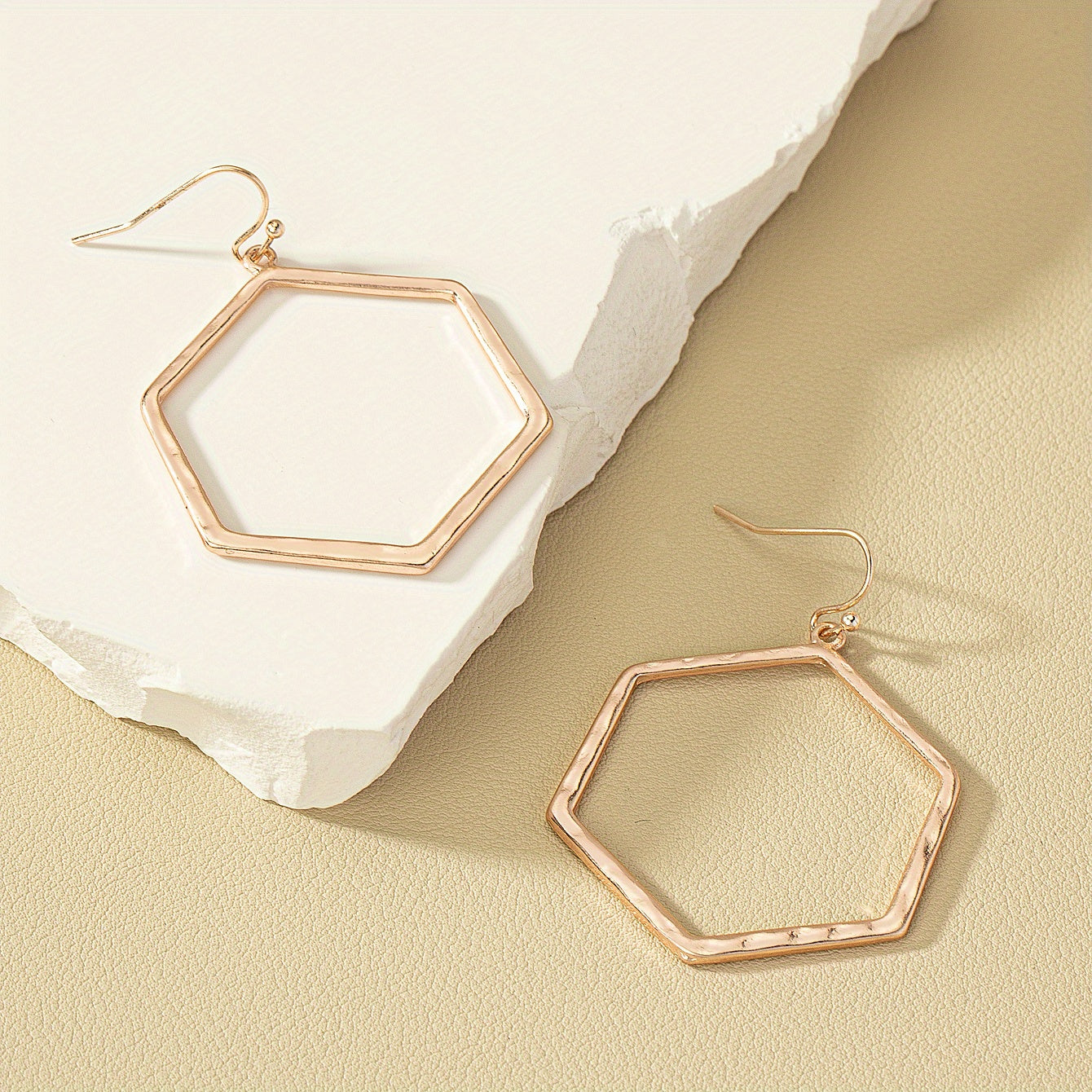 Geometric Shape Hollow Out Hexagonal Dangle Earrings Retro Simple Style Alloy 14K Gold Plated Material Trendy Female Gift